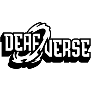 Logo that reads Deaf Verse in large black and white letters.
