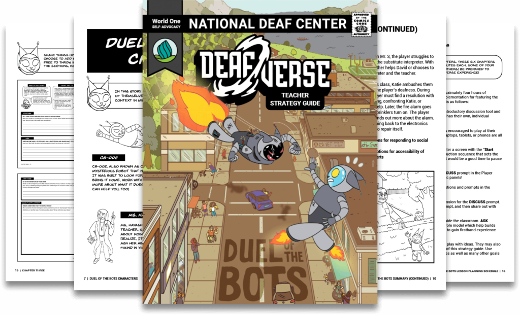 Several pages from the Deafverse players guide.