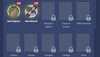 The Backpack menu screen displays to show two unlocked badges and many more locked badges!