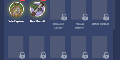 The Backpack menu screen displays to show two unlocked badges and many more locked badges!