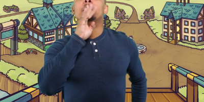 Justin is acting out a hearing person who’s speaking at you from a distance.